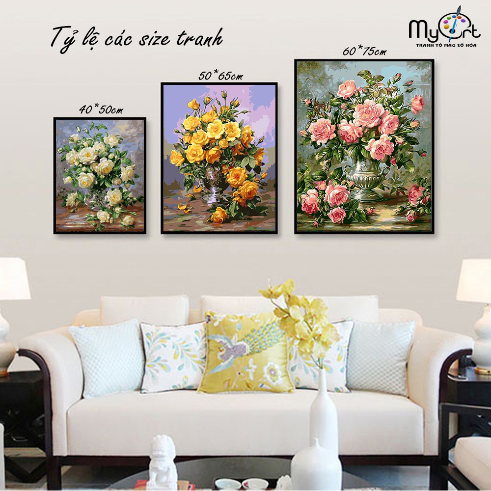 Tranh sơn dầu số hóa tự vẽ - Mã HL0620 Hoa sen trắng Tranh hoa cỏ trang trí cổ điển sang trọng