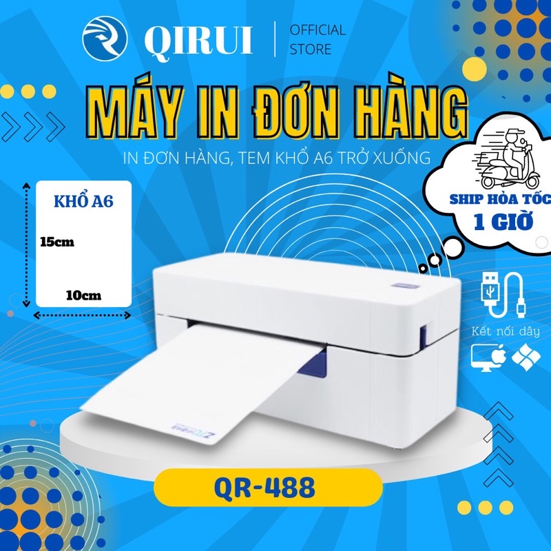 Máy In Nhiệt QIRUI QR-368/QR-488 In đơn hàng Shopee, Tem, Mã Vạch, Dùng Giấy In Nhiệt Tự Dính Chính Hãng