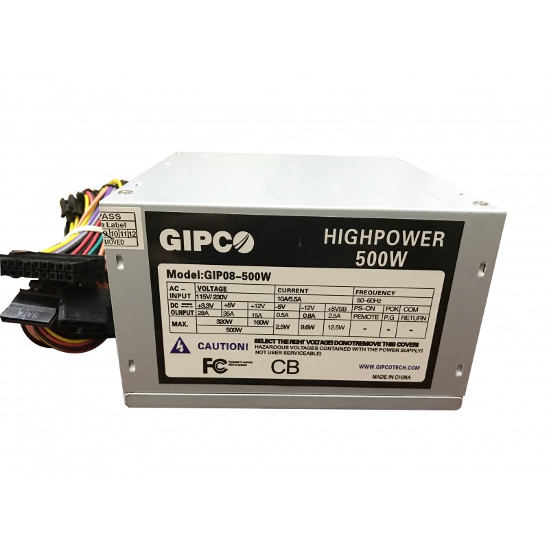 Nguồn máy tính  GIPCO 500W Fan 8 cm kèm dây nguồn 0