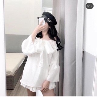 Áo trễ vai thắt nơ lưng mặc 2 kiểu