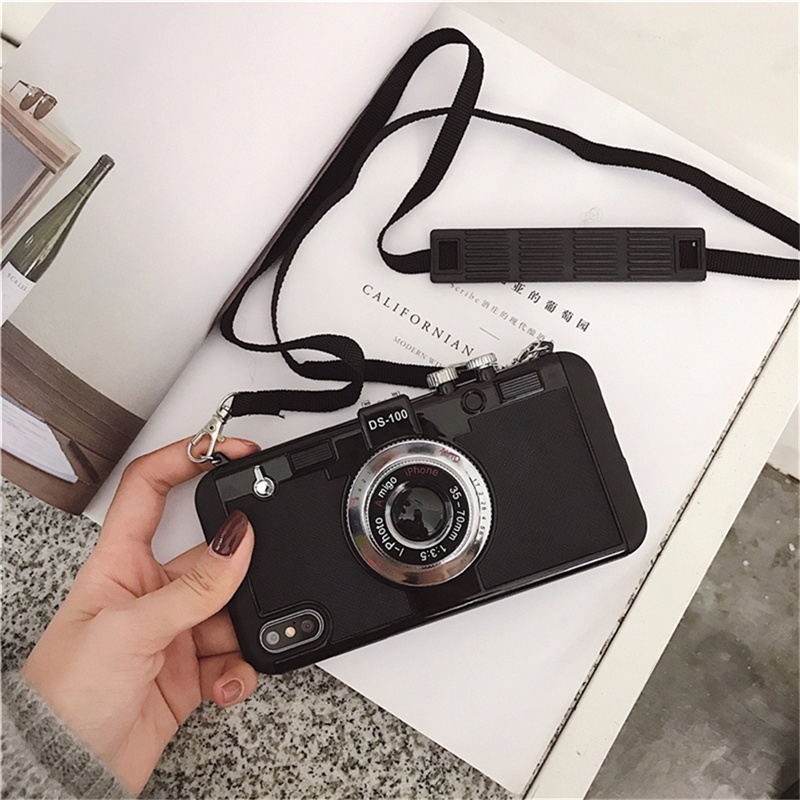 Ốp Điện Thoại Hình Máy Ảnh 3D Có Dây Đeo Chéo Chống Sốc Cho Iphone 11Pro MAX 11 Pro XR X Xs MAX 11 Xs XR X