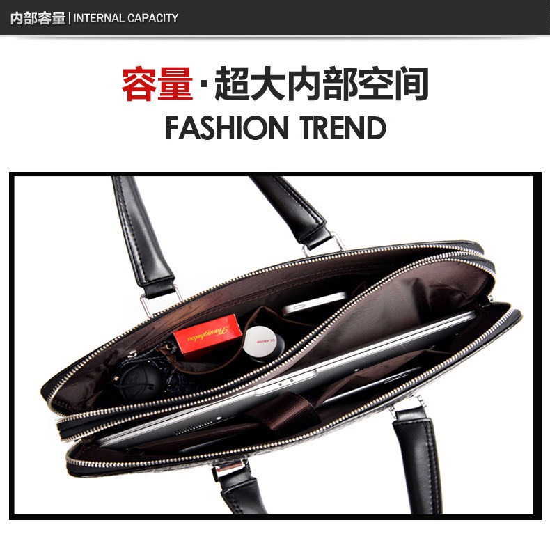 Túi xách cặp da công sở T85 39x28x8cm dập vân cá sấu tặng ví dài (Nâu-Đen) | BigBuy360 - bigbuy360.vn