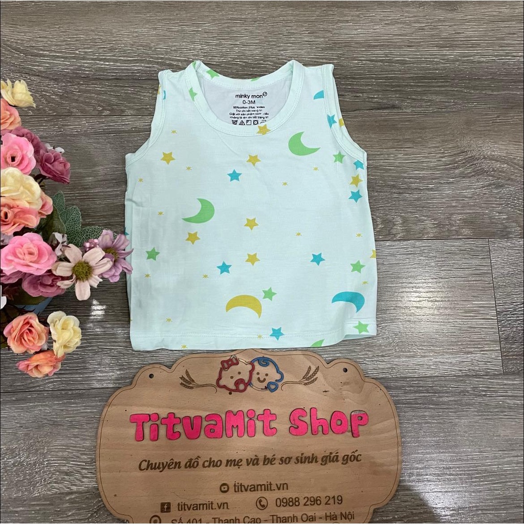 Áo ba lỗ minky mom peptit nền màu hoạ tiết, áo ba lỗ cho bé trai, bé gái