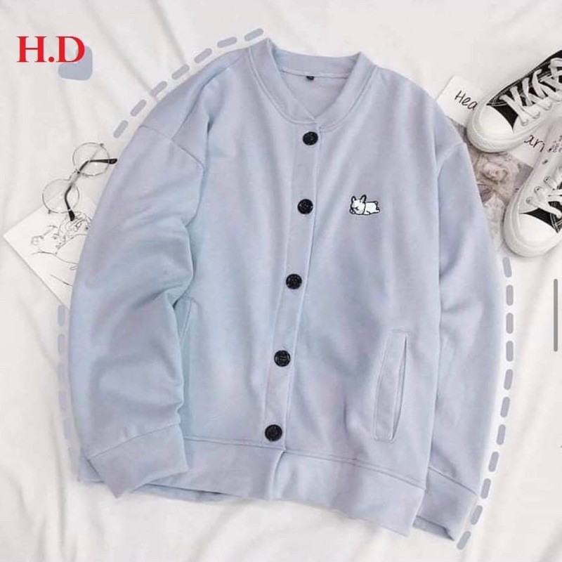 [Mã FAMARAL1 giảm 10K đơn 50K] áo khoác cadigan nỉ bông cài cúc in cún nằm