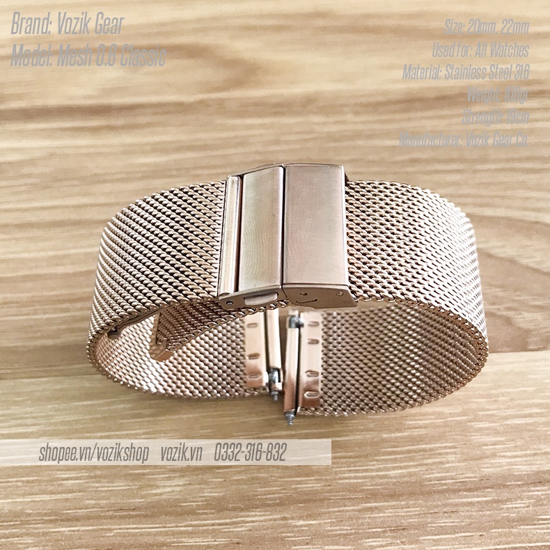 Dây đeo đồng hồ thép lưới mesh  Mesh 0.6mm VOZIK - milanese strap band for watches - 4