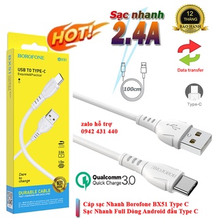 Cáp sạc Borofone bx51 type c chính hãng bảo hành 12 tháng
