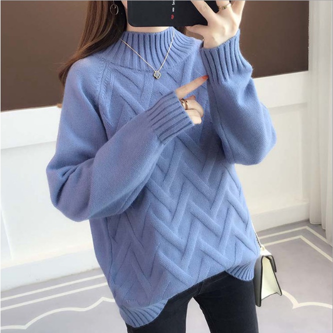 Áo len nữ vân nổi dày dặn mẫu thu đông mới 2022