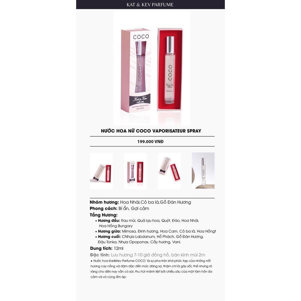 NƯỚC HOA CAO CẤP KAT &amp; KEV SPRAY 12ML (DẠNG XỊT) NHIỀU MÙI HƯƠNG ĐỘC ĐÁO, CÁ TÍNH, QUYẾN RŨ HÀNG CHÍNH HÃNG