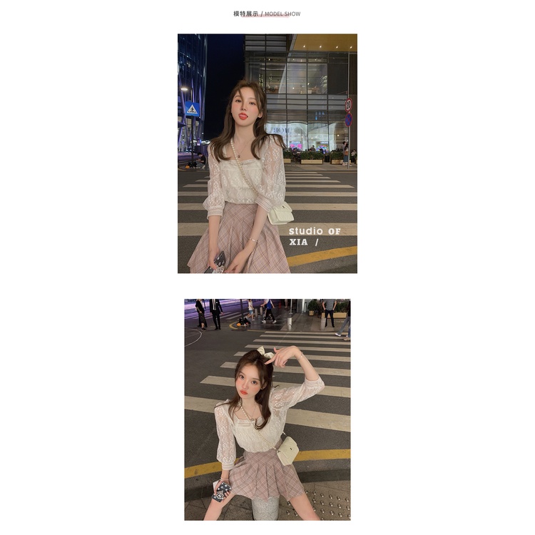 Áo Sơ Mi Tay Ngắn Phồng Cổ Vuông Màu Trắng Phối Ren Phong Cách Pháp Thời Trang Cho Nữ