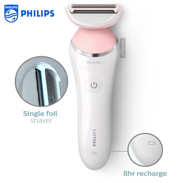 Máy làm sạch lông khô và ướt dùng pin cho nữ thương hiệu cao cấp Philips BRL130/00, BRL140/08 - Hàng Nhập Khẩu