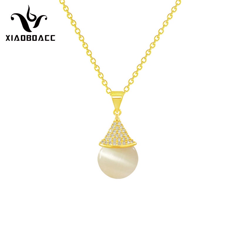 XiaoboACC Vòng Cổ Phối Mặt Đá Opal Phong Cách Hàn Quốc Đơn Giản Xinh Xắn 40cm+6cm