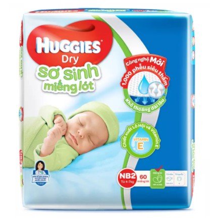 MIẾNG LÓT SƠ SINH NEWBORN 2 HUGGIES 60 MIẾNG 4-7KG