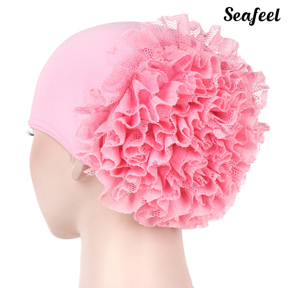 【SF】Mũ Trùm Đầu Vải Cotton Phối Ren Hoa Mềm Mại Màu Trơn Thời Trang Cho Nữ