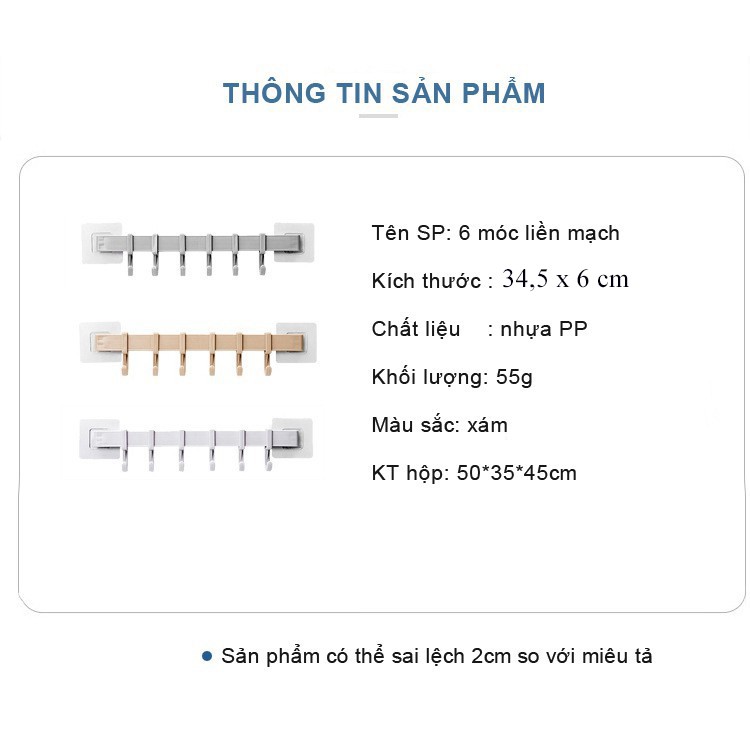 Thanh Treo Đồ Cực Dính 6 Móc Liền Không Cần Khoan Đục Cho Nhà Bếp, Phòng Tắm