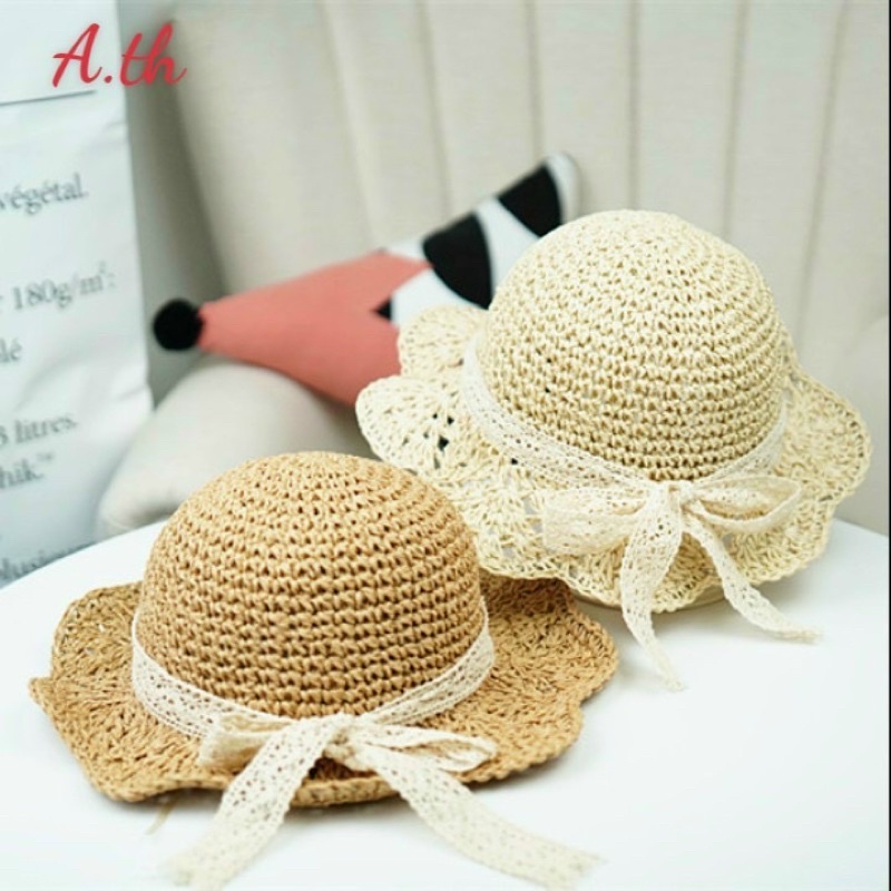 NÓN CÓI ĐI BIỂN PHỐI NƠ REN CHO BÉ GÁI
