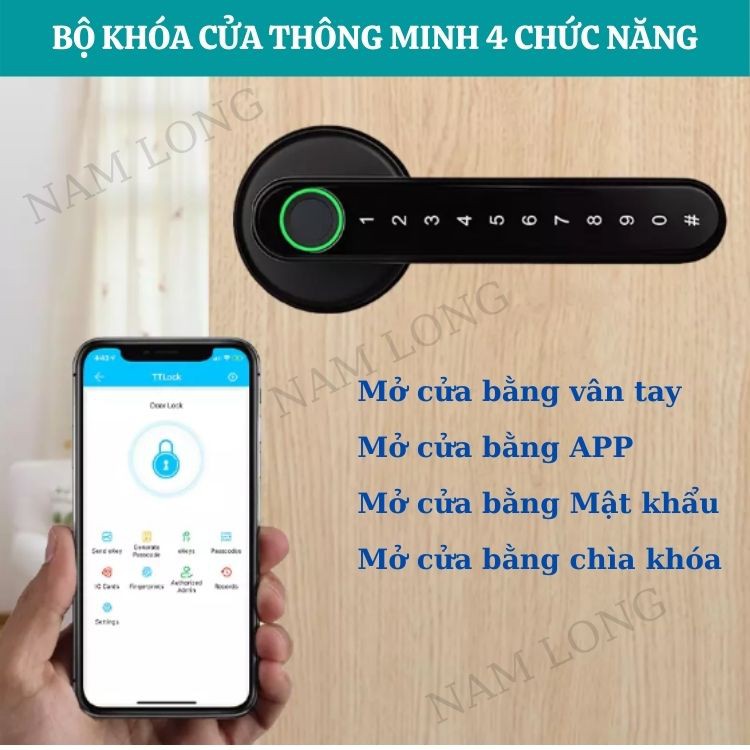 Khóa Vân Tay, Bộ Khóa Cửa Thông Minh Mở Khóa Bằng Vân Tay, APP, Mật Khẩu, Chìa Khóa