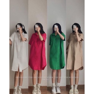 Váy sơ mi xuông dài 2 nắp túi thô nến