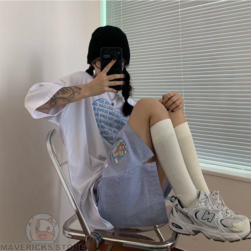 Quần Short Thể Thao Lưng Cao Ống Rộng Họa Tiết Kẻ Sọc Thời Trang Mùa Hè Dành Cho Nữ