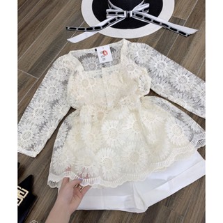 🍃 ÁO REN HOA CÚC CỔ VUÔNG BO EO‼️