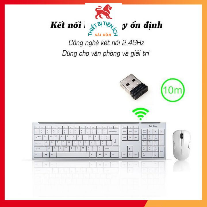 Bộ phím chuột không dây Fuhlen MK650 màu đen/trắng-Hàng chính hãng BH 24 tháng