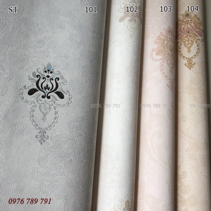 Giấy Dán Tường Hoa Văn Cổ Điển Họa Tiết Nhỏ Cho Phòng Khách Lụa Không Keo Khổ 53cm