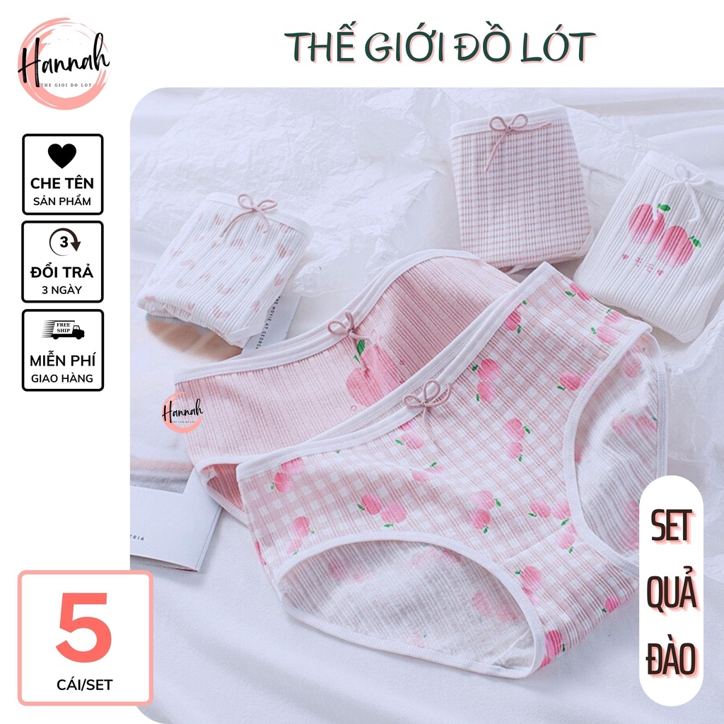 Set 5 quần lót cotton nữ HANNAH SECRET quần chip nữ cotton kháng khuẩn cao cấp hoạ tiết dễ thương