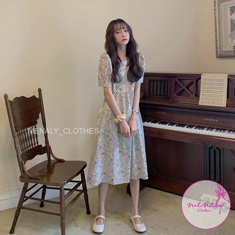 Váy babydoll hoa nhí cộc tay dáng dài tay bồng VH026
