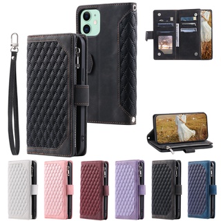 Sang Trọng Lưới Da Điện Thoại Dây Kéo Ví Dành Cho iPhone air 16e 17 16 15 Pro Max Từ Lật Đa Năng Ví Bao Da
