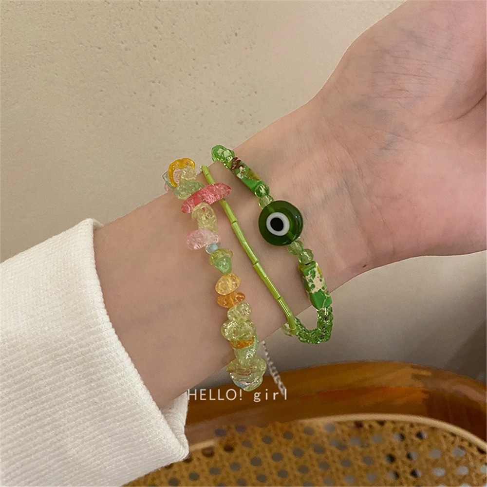 Cod Qipin Vòng Tay Chuỗi Hạt Màu Xanh Lá Cây Ngọt Ngào Nhiều Màu Sắc Thời Trang Hàn Quốc Làm Quà