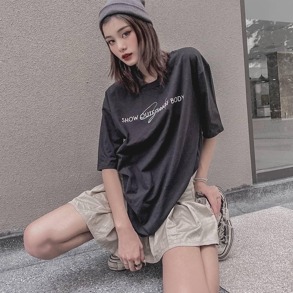 Áo phông UNISEX nam nữ in thêu 2 màu trắng đen ảnh thật