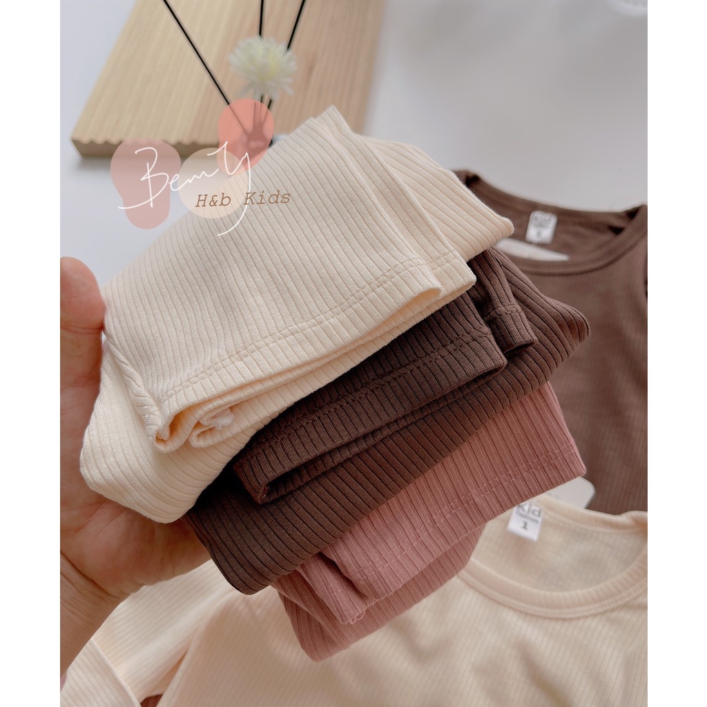 Bộ quần áo dài tay thu đông cho bé gái trơn màu chất thun tăm cotton mềm mịn size từ 6 - 15 kg (M02)