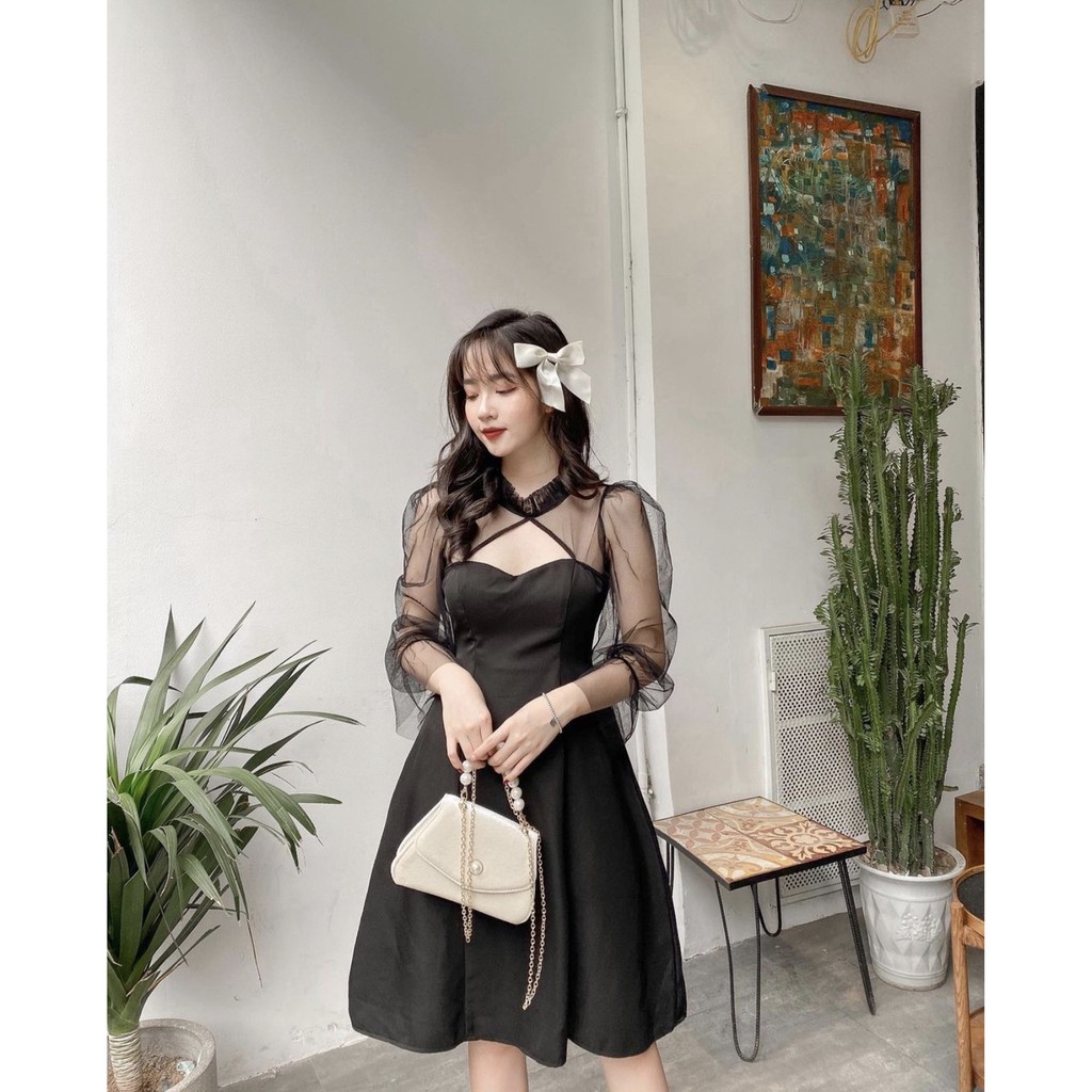 Đầm dự tiệc cổ tàu tay phồng vải may 2 lớp, có lót toàn thân Vải cam kết loại 1 | BigBuy360 - bigbuy360.vn