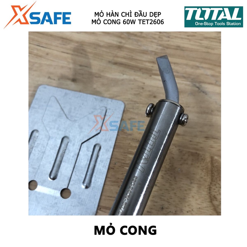 Mỏ hàn chì TOTAL TET2606 Mỏ hàn mũi cong công suất đầu vào 60W, thời gian làm nóng 3-5ph, dùng nối bảng mạch, kim loại