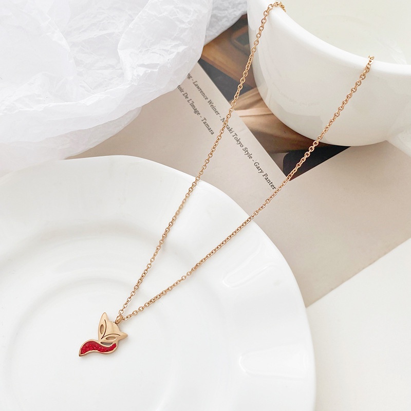 Dây chuyền nữ titanium hồ ly đá đỏ may mắn tình duyên