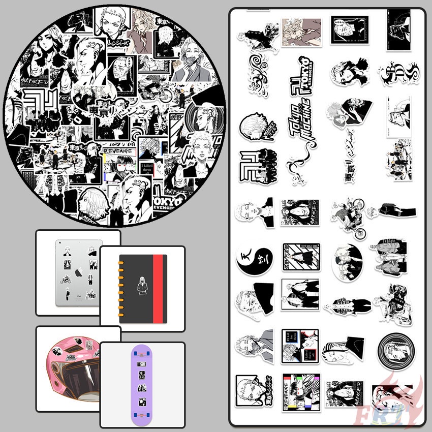 Bộ 100 Cái / Bộ ❉ Demon Slayer & Tokyo Revengers. Hình Dán Đen Trắng Cổ Điển ❉ Miếng Dán Decal Chống Thấm Nước Thời Trang Diy