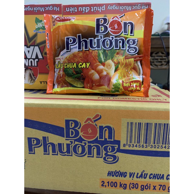 THÙNG MÌ BỐN PHƯƠNG HƯƠNG VỊ LẨU CHUA CAY 30 GÓI X 70G