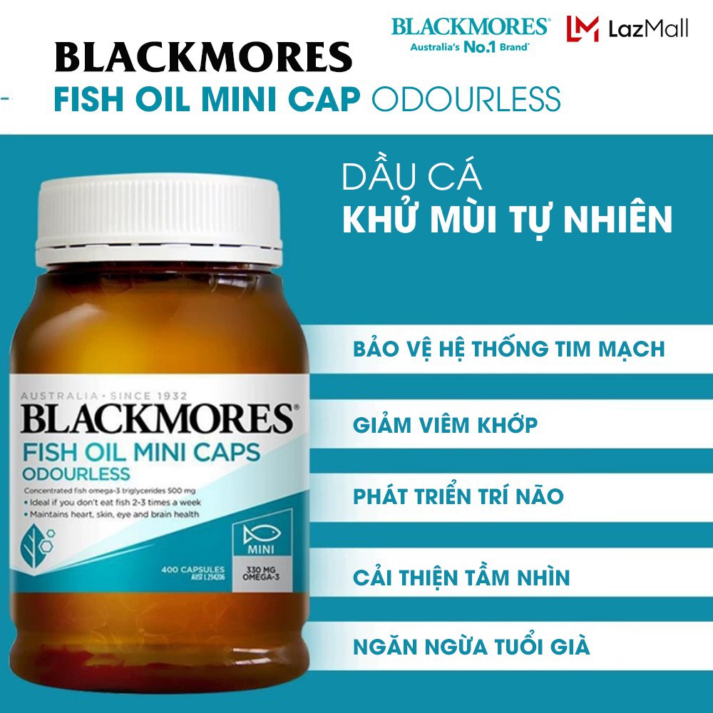 Blackmores Odourless Fish Oil 1000 Mini Capsules 190v - Dầu cá KHỬ MÙI tự nhiên Blackmore Úc, bổ sung omega 3 | BigBuy360 - bigbuy360.vn