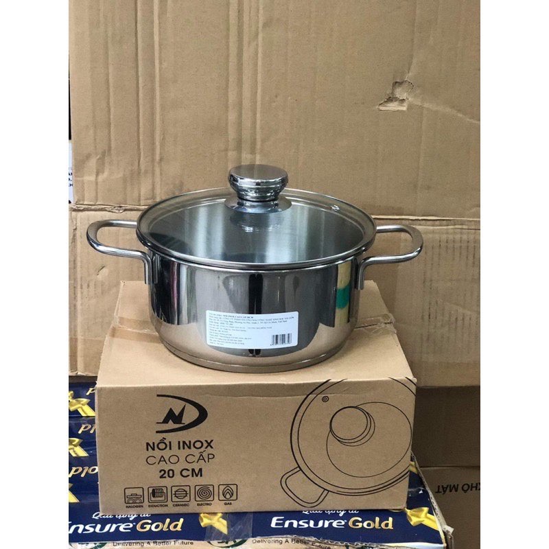 Nồi Inox 3 đáy Five Star cao cấp nắp kính 20cm hkm Anlene - Nồi inox cao cấp sử dụng được trên bếp từ - Kèm video sp