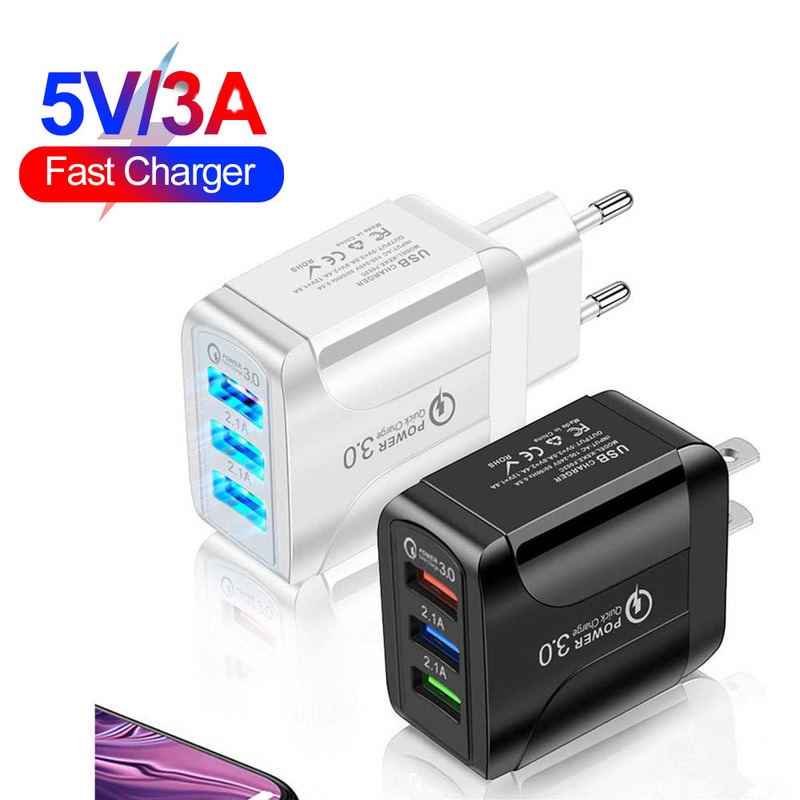 Củ Sạc Điện Thoại Di Động 3 Cổng USB 15W Phích Cắm EU US