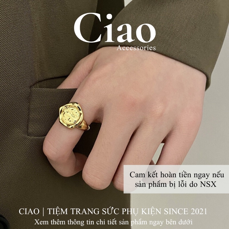 [TRENDY] Nhẫn mạ bạc S925 thiết kế hoạ tiết mặt lõm mã 24 phong cách trendy mới lạ Ciao accessories