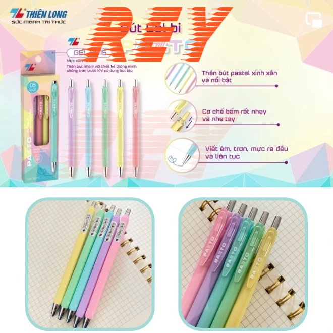BỘ 5 bút gel mực xanh Pazto vỏ nhiều màu pastel xinh xắn 𝑻𝒉𝒊𝒆̂𝒏 𝑳𝒐𝒏𝒈 Gel-B015 ngòi 0.5mm