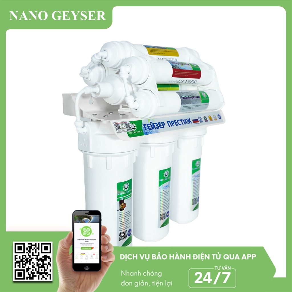 Máy lọc nước Nano Geyser ECO 8 - Bảo hành điện tử 5 năm, Giữ lại khoáng chất, Không điện, không nước thải