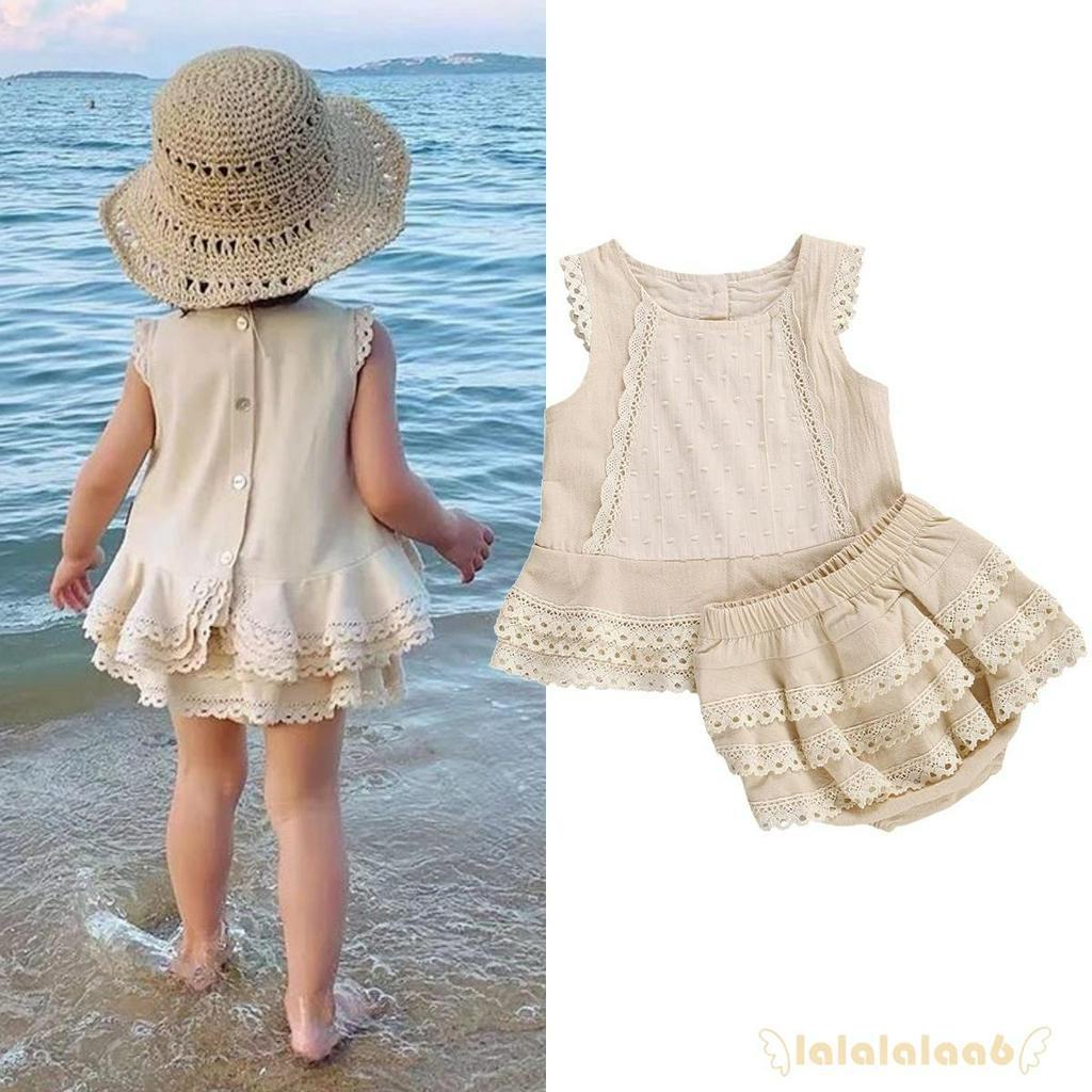 Set áo ren sát nách cổ tròn kèm chân váy dễ thương dành cho bé gái