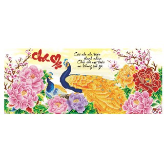 Tranh thêu đôi công hoa mẫu đơn cha mẹ DV6008
