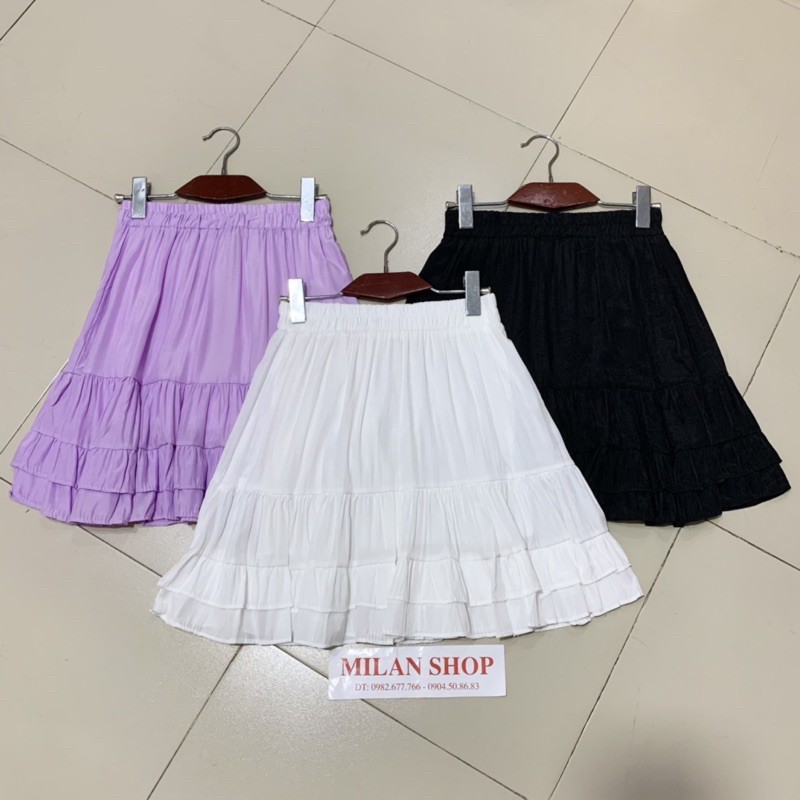 Chân váy ngắn tầng chất lụa mát phê 2 kiểu thời trang