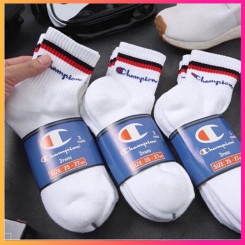 ⚡FREESHIP⚡Tất / Vớ thể thao Champion 3 sọc siêu đẹp,nam nữ thể thao thời trang loại cổ ngắn dài đá bóng chạy bộ tennis.