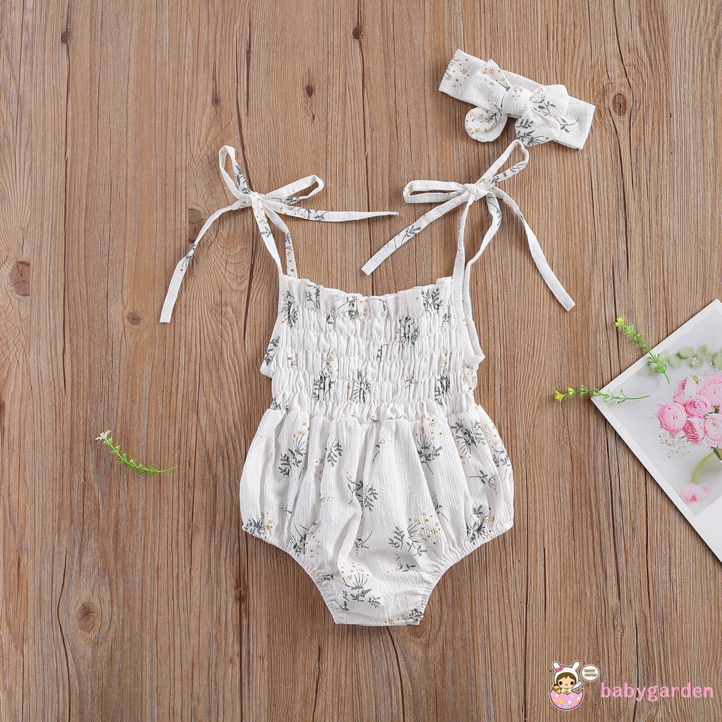 Áo liền quần in hoa + băng đô nơ cho bé gái