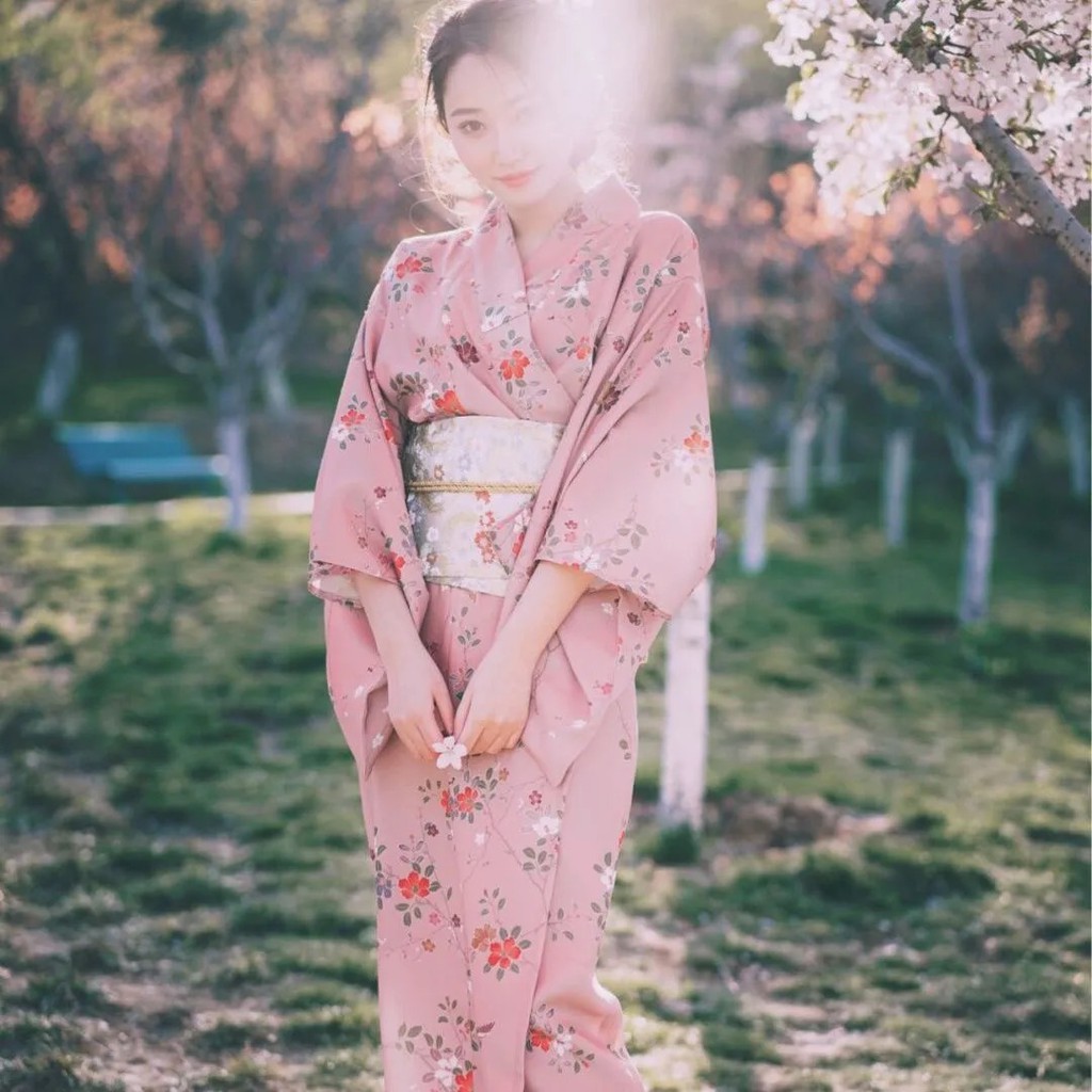 Mới Áo Kimono Cách Tân In Hoa Màu Hồng Phong Cách Nhật Bản Cho Nữ