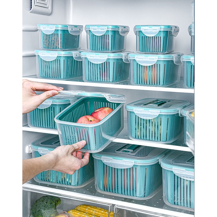 Hộp nhựa đựng bảo quản thực phẩm 2 lớp sét 5 món xanh cao cấp