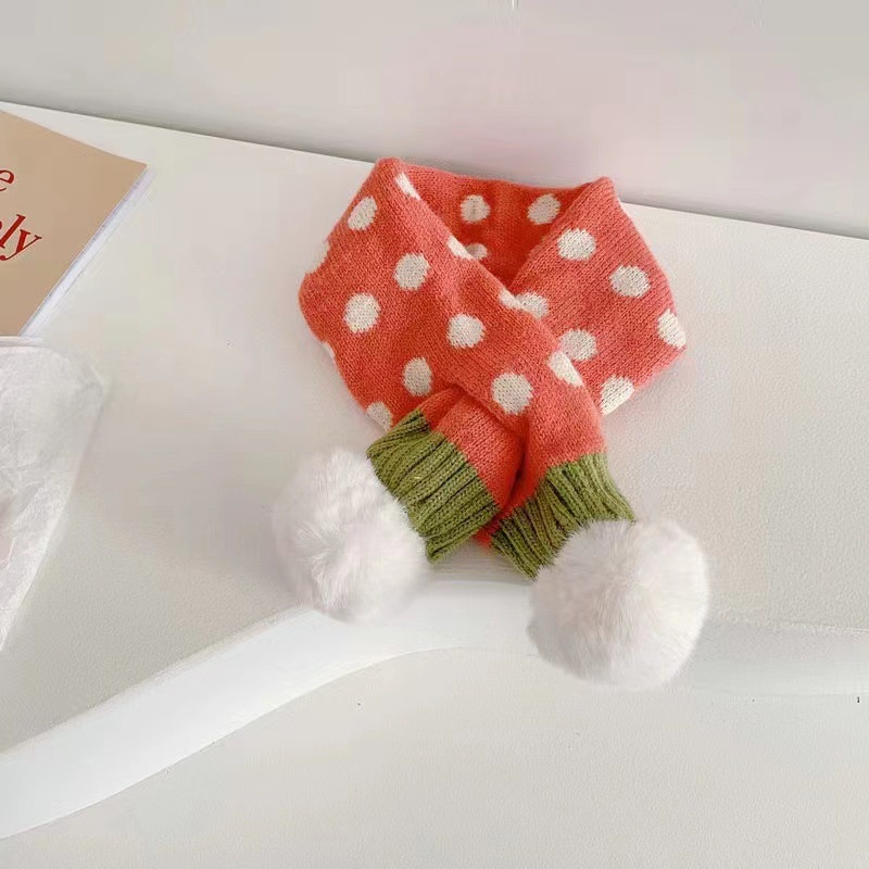 Khăn Choàng Cổ Đan Len Cashmere Họa Tiết Chấm Bi Dễ Thương Giữ Ấm Mùa Đông Cho Bé